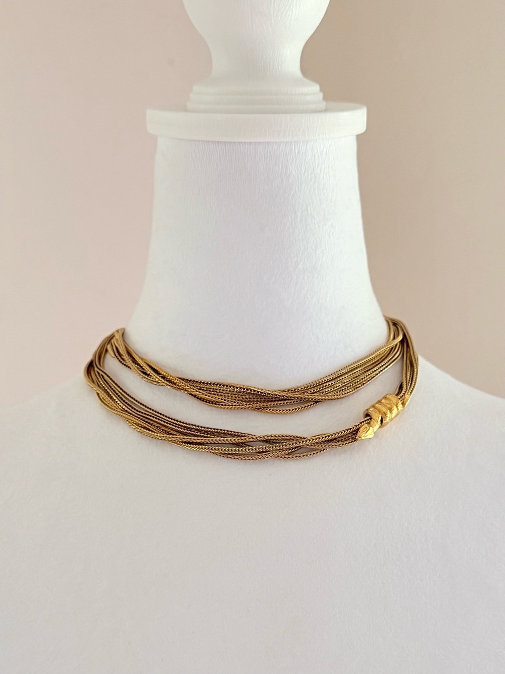 Vintage Chanel Gilt Serpent Multi-Strand Foxtail Chain Necklace